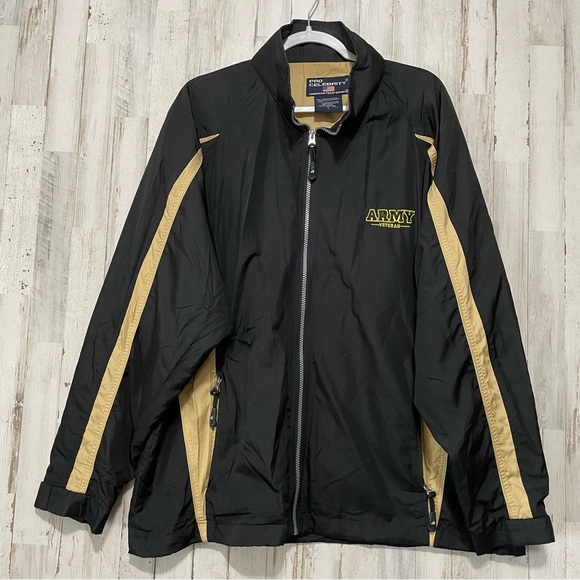 Vintage Army Veteran Black and Gold Men's Jacket Windbreaker - Picture 1 of 8